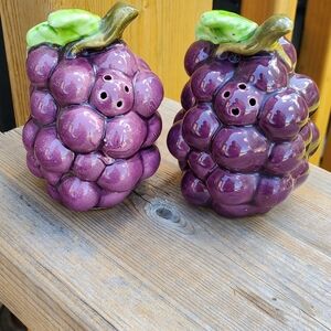 Grape-Themed Purple and Green Salt and Pepper Shakers